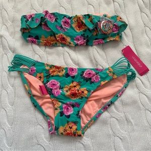 Turquoise Ruffle Floral Bikini Size M & Size L Bottom